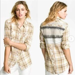 Free People Plaid western boho Button Down Size SP